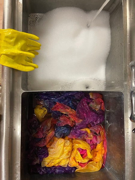 Washing dyed silk