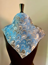 Load image into Gallery viewer, Blue Bouquet Pattern 21x21 Square Habotai silk. Wear this unique piece in your hair, as a neckerchief, pocket square, or accessorize your dog.