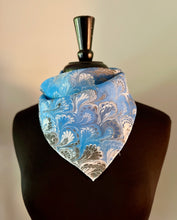 Load image into Gallery viewer, Blue Bouquet Pattern 21x21 Square Habotai silk. Wear this unique piece in your hair, as a neckerchief, pocket square, or accessorize your dog.