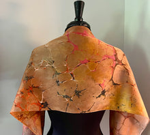 Load image into Gallery viewer, Orange Italian Vein marbled Charmeuse Silk 72x14” bold fun. This beautiful silk makes a unique dresser cover and scarf.
