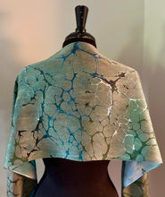 Load image into Gallery viewer, Green Italian Vein marbled  Charmeuse  Silk 72x14” bold fun. This beautiful silk makes a unique dresser cover and scarf.