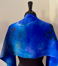 Load image into Gallery viewer, Deep Blue Random Colors marbled  Charmeuse  Silk 72x14” bold fun. This  beautiful silk makes a unique dresser cover,  tapestry and scarf.