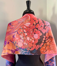 Load image into Gallery viewer, Deep Pink Orange  Multidyed Charmeuse Silk 72x14” bold fun. This beautiful silk makes a unique  dresser cover and scarf
