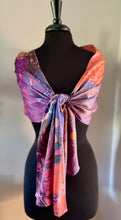 Load image into Gallery viewer, Deep Pink Orange  Multidyed Charmeuse Silk 72x14” bold fun. This beautiful silk makes a unique  dresser cover and scarf