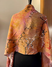 Load image into Gallery viewer, Orange Italian Vein shawl. Crepe de chine 72x22” bold fun. This beautiful silk makes a unique dresser cover and scarf