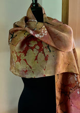 Load image into Gallery viewer, Orange Italian Vein shawl. Crepe de chine 72x22” bold fun. This beautiful silk makes a unique dresser cover and scarf