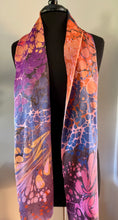 Load image into Gallery viewer, Deep Pink Orange  Multidyed Charmeuse Silk 72x14” bold fun. This beautiful silk makes a unique  dresser cover and scarf