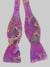 Load image into Gallery viewer, Purple multicolored bouquet water marbled silk bow tie