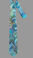 Load image into Gallery viewer, Turquoise Blue Multicolored bouquet 3” Silk Tie  water marbled