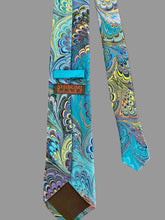 Load image into Gallery viewer, Turquoise Blue Multicolored bouquet 3” Silk Tie  water marbled