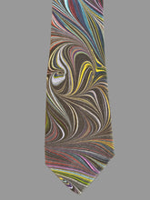 Load image into Gallery viewer, Black Multicolored flame pattern 3” Silk Tie  water marbled