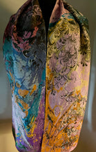 Load image into Gallery viewer, Twice Marbled Water Marbled Habotai Silk 14x72. Double sided.