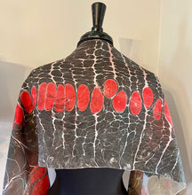 Load image into Gallery viewer, Black brown red Twice Marbled Water Marbled Habotai Silk 14x72. Double sided.