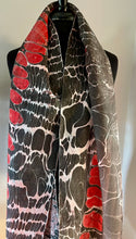 Load image into Gallery viewer, Black brown red Twice Marbled Water Marbled Habotai Silk 14x72. Double sided.