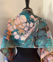 Load image into Gallery viewer, Twice Marbled Water Marbled Habotai Silk 14x72. Double sided.