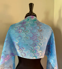 Load image into Gallery viewer, Blue purple green bouquet Patterned Habotai Silk