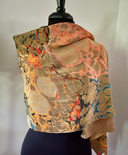 Load image into Gallery viewer, Orange Blue Italian Vein Crepe de chine 72x22” bold fun. This beautiful silk shawl also can be a shirt and skirt!
