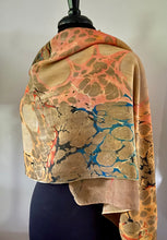 Load image into Gallery viewer, Orange Blue Italian Vein Crepe de chine 72x22” bold fun. This beautiful silk shawl also can be a shirt and skirt!