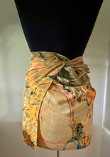 Load image into Gallery viewer, Orange Blue Italian Vein Crepe de chine 72x22” bold fun. This beautiful silk shawl also can be a shirt and skirt!