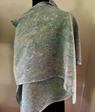 Load image into Gallery viewer, Blue double sided Crepe de chine 72x22” bold fun. This beautiful silk shawl also can be a shirt and skirt!