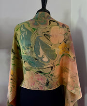 Load image into Gallery viewer, Klimt Flowers two sided Crepe de chine 72x22” bold fun. This beautiful silk shawl also can be a shirt and skirt!