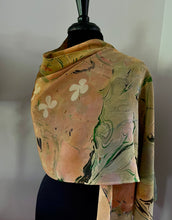 Load image into Gallery viewer, Klimt Flowers two sided Crepe de chine 72x22” bold fun. This beautiful silk shawl also can be a shirt and skirt!