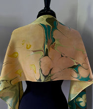 Load image into Gallery viewer, Klimt’s Flowers Multidyed Charmeuse Silk 72x14” bold fun. This beauty iful silk makes a unique dresser cover and scarf