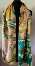 Load image into Gallery viewer, Klimt’s Flowers Multidyed Charmeuse Silk 72x14” bold fun. This beauty iful silk makes a unique dresser cover and scarf