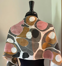 Load image into Gallery viewer, Twice marbled neutral Stone & Stone pattern Charmeuse Silk 72x14” bold fun. This beautiful silk makes a unique dresser cover and scarf