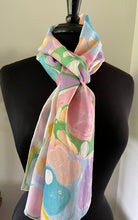 Load image into Gallery viewer, Barbie.  Polka dots pink, blue, lavender Habotai Silk 14x72