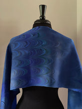Load image into Gallery viewer, Blue Comb marbled  Charmeuse  Silk 72x14” bold fun. This beautiful silk makes a unique dresser cover and scarf