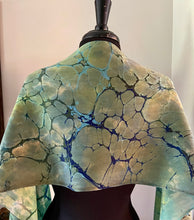 Load image into Gallery viewer, Green Italian Vein marbled  Charmeuse  Silk 72x14” bold fun. This beautiful silk makes a unique dresser cover and scarf