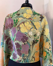 Load image into Gallery viewer, Klimt Flower Shawl Crepe de chine 72x22” bold fun. This beautiful silk makes.  a unique dresser cover and scarf