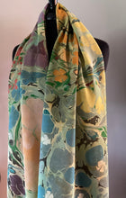 Load image into Gallery viewer, Klimt Flower Shawl Crepe de chine 72x22” bold fun. This beautiful silk makes.  a unique dresser cover and scarf