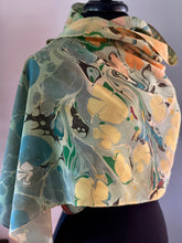 Load image into Gallery viewer, Klimt Flower Shawl Crepe de chine 72x22” bold fun. This beautiful silk makes.  a unique dresser cover and scarf