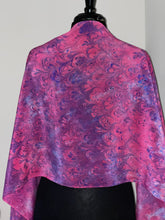 Load image into Gallery viewer, Hot Pink!  bouquet shawl. .  Crepe de chine 72x22” bold fun. This beautiful silk makes a unique dresser cover and scarf