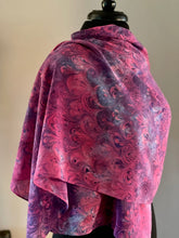 Load image into Gallery viewer, Hot Pink!  bouquet shawl. .  Crepe de chine 72x22” bold fun. This beautiful silk makes a unique dresser cover and scarf