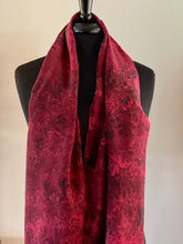 Load image into Gallery viewer, Red bouquet shawl.  Habotai silk 72x22” bold fun. This beautiful silk makes a unique dresser cover and scarf.