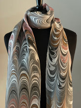 Load image into Gallery viewer, Bold stripes neutral color water marbled 8mm Habotai silk.  Hang on the wall, use as a table runner or wear this unique piece