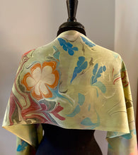 Load image into Gallery viewer, Klimt’s Flowers Multidyed Charmeuse Silk 72x14” bold fun. This beautiful silk makes a unique dresser cover and scarf