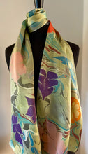 Load image into Gallery viewer, Klimt’s Flowers Multidyed Charmeuse Silk 72x14” bold fun. This beautiful silk makes a unique dresser cover and scarf