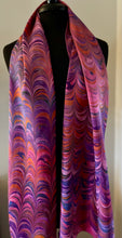 Load image into Gallery viewer, Hot Pink Big Stripes marbled Charmeuse  Silk 72x14” bold fun. This beautiful silk makes a unique dresser cover and scarf