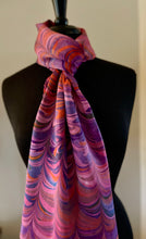 Load image into Gallery viewer, Hot Pink Big Stripes marbled Charmeuse  Silk 72x14” bold fun. This beautiful silk makes a unique dresser cover and scarf