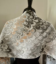 Load image into Gallery viewer, Twice marbled neutral bouquet Charmeuse  Silk 72x14” bold fun. This beautiful silk makes a unique dresser cover and scarf
