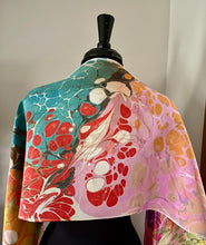 Load image into Gallery viewer, Summer Color two sided  Charmeuse  Silk 72x14” bold fun. This beautiful silk makes a unique dresser cover and scarf
