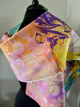 Load image into Gallery viewer, Summer Color two sided Charmeuse Silk 72x14” bold fun. This beautiful silk makes a unique dresser cover and scarf
