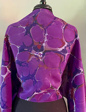 Load image into Gallery viewer, Purple Italian Vein shawl. .  Crepe de chine 72x22” bold fun. This beautiful silk  makes a unique dresser cover and  scarf .