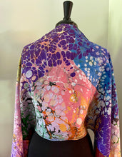 Load image into Gallery viewer, Colors shawl. .  Crepe de chine 72x22” bold fun. This beautiful silk makes a unique dresser cover and scarf