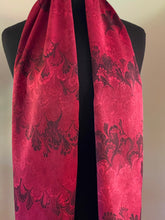 Load image into Gallery viewer, Red Bouquet Charmeuse Silk 72x14” bold fun. This beautiful silk makes a unique dresser cover and scarf