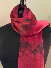 Load image into Gallery viewer, Red Bouquet Charmeuse Silk 72x14” bold fun. This beautiful silk makes a unique dresser cover and scarf